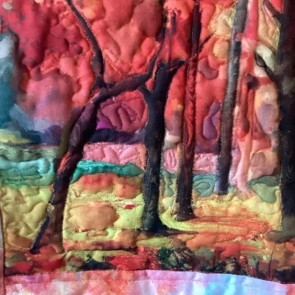 NWT. Hand Crafted Colorful Quilted Forest Wall Art Quilt